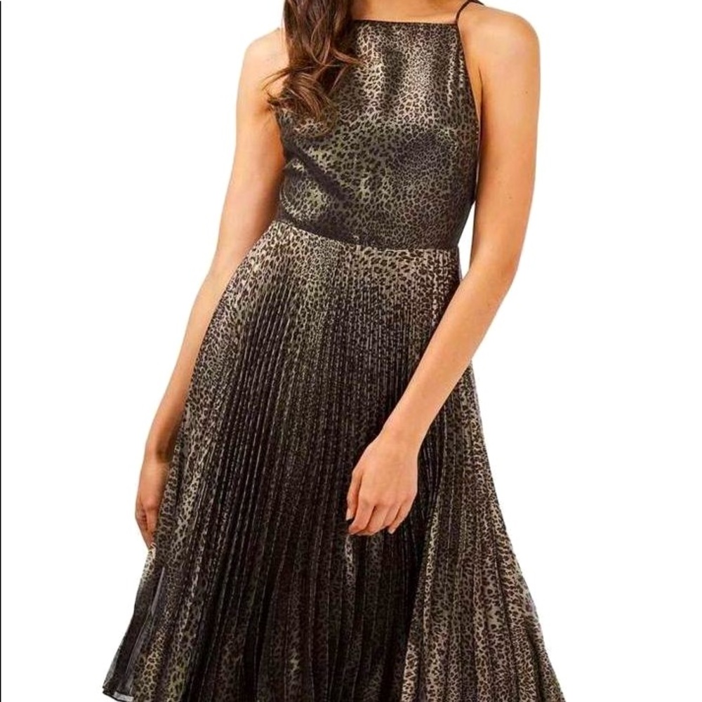 Topshop Foil Animal Print Pleated Midi Dress
